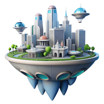 Futuristic City on Flying Island Sci-Fi Metropolis png