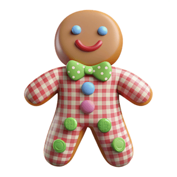 Cute Gingham Gingerbread Man 3D Render png