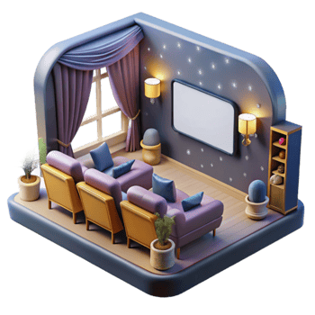 Cozy Home Theater Room Design 3D Render png