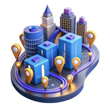 3D City Navigation Urban Exploration with Location Markers png