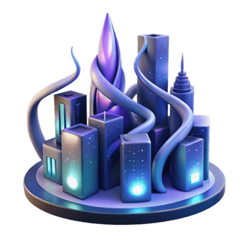 Futuristic Cityscape Neon Lights and Organic Forms png
