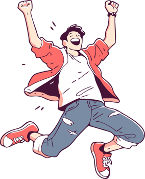 Excited Person Jumping, Energetic Illustration, Red and White. png