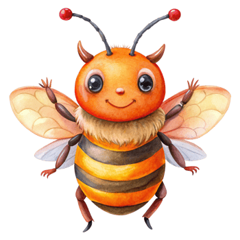 cheerful bee with red horns with watercolour is isolated on transparent background png