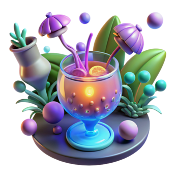 Surreal Summer Cocktail 3D Render of Fantasy Drink png