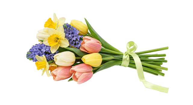 A bouquet of flowers with a ribbon tied to it png