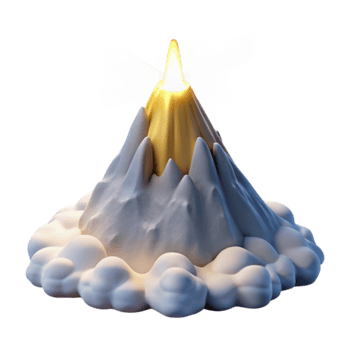 Glowing Volcanic Peak in Clouds 3D Render png