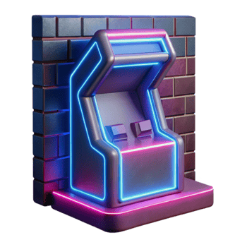 Retro Arcade Game Machine Neon Lights Brick Wall png