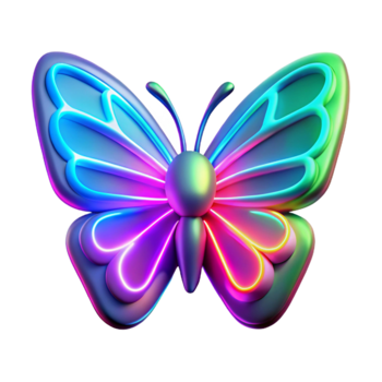 Neon Butterfly 3D Render of Colorful Insect png