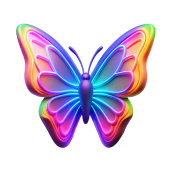 Neon Butterfly Vibrant 3D Render png