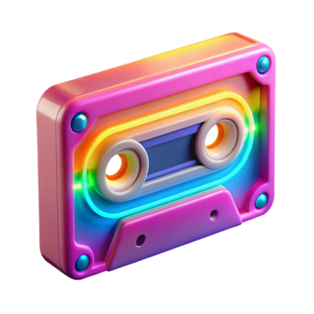 Neon Cassette Tape Retro Music Design png