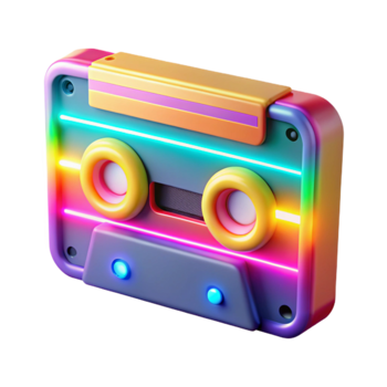 Retro Cassette Tape with Neon Lights 80s Music Nostalgia png