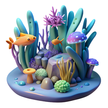 Undersea Scene 3D Render of Colorful Coral Reef png
