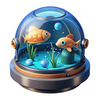 Undersea Dome 3D Render of Fish in a Spherical Aquarium png