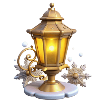 Golden Lantern with Snowflakes Festive Winter Scene png