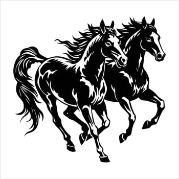 Silhouette two horses galloping vector