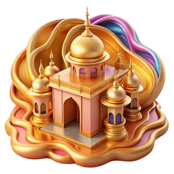 Golden Mosque 3D Render Architectural Design, Islamic Art png