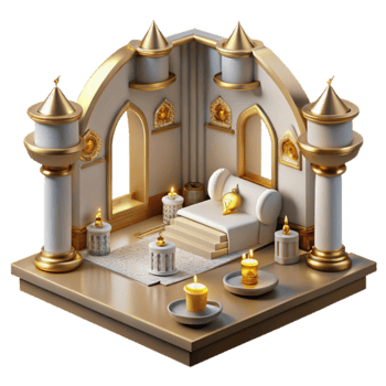 Serene Sanctuary Candles, Gold, and Architectural Design png