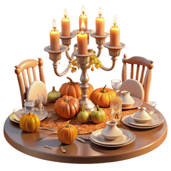 Autumn Harvest Table Setting with Candles png