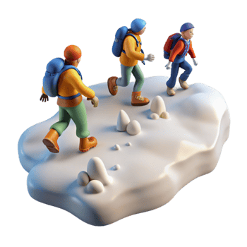 Hikers Ascending Snowy Peak A 3D Adventure png