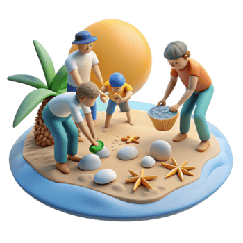 Family Beach Fun Seashells, Sandcastles, and Summertime Joy png