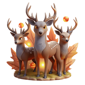 Autumn Deer Trio 3D Render of Cute Reindeer png