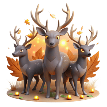Autumn Deer Trio 3D Render of Fall Animals png
