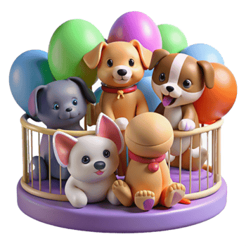 Adorable Puppy Playtime with Balloons png