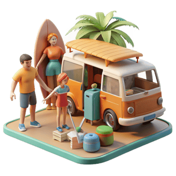 Family Summer Vacation Beach Trip in a Camper Van png