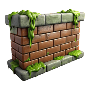 Slime-Covered Brick Wall 3D Render png