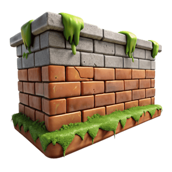 Cartoon Brick Wall with Slime and Moss png
