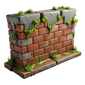 Overgrown Brick Wall 3D Model png