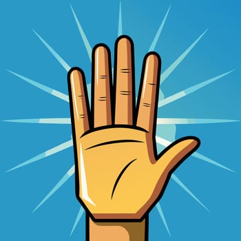 A Raised Hand Against a Bright Blue Sky Background High Five Gesture Illustration Cartoon Style vector