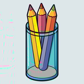 Three Colorful Pencils in a Glass Holder Artistic Illustration vector