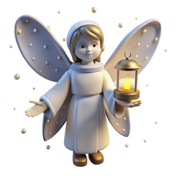 3D Render of an Angel with Lantern and Wings png