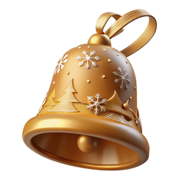 Gold Christmas Bell with Snowflake and Tree Design png