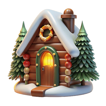 Cozy 3D Christmas Cabin Festive Winter House Illustration png