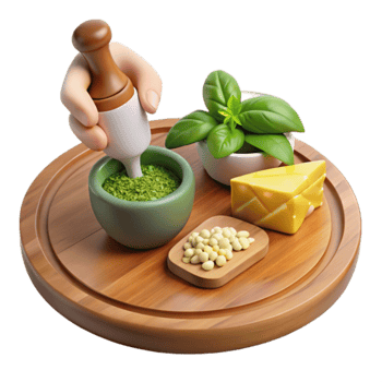 Making Pesto A Culinary Guide with Basil, Pine Nuts, and Cheese png