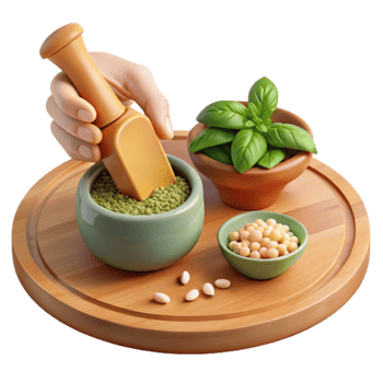 Making Pesto A Step-by-Step Guide with Fresh Basil, Pine Nuts, and Seeds png