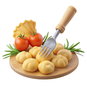 Fork Picking Cheese Balls with Tomatoes and Pasta png