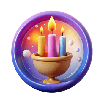 Three Colorful Candles in a Bowl 3D Render png