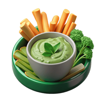 Green Dip with Veggie Sticks and Cheese Crisps png