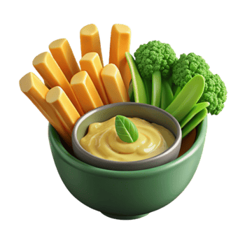 Crispy Cheese Sticks, Broccoli, and Creamy Dip png