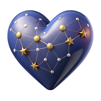 Celestial Heart 3D Render of Gold Stars and Pearls png