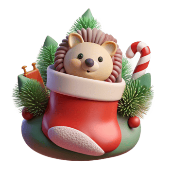 Cute Lion in Christmas Stocking Festive 3D Render png