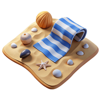 Summer Beach Scene Towel, Sand, Shells, and Starfish png