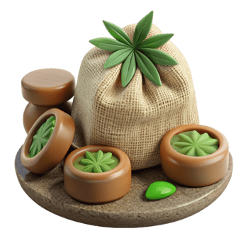 Herbal Remedy Cannabinoid Sweets in Burlap Sack png
