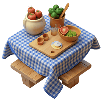 Picnic Table Setting Food, Drinks Gingham png