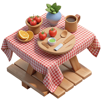 Rustic Picnic Table Setting with Fresh Tomatoes and Citrus png