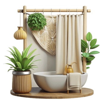 Serene Bathroom Design Plants, Textures, and Tranquility png