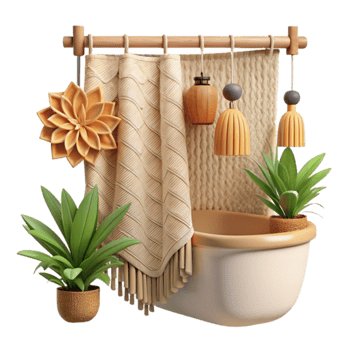 Serene Bath Design Neutral Tones, Plants, Textures png